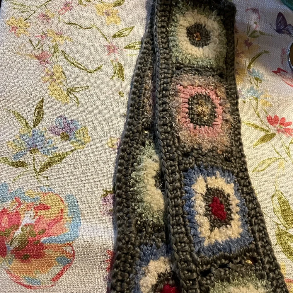 Mudd Colorful Crochet Scarf with Fringe - Picture 3 of 3